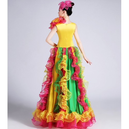 Rainbow colored flamenco skirt Chorus party performance Spanish Senorita Flamenco Dancer Fancy Dress Costume /Spanish Flamenco Dance